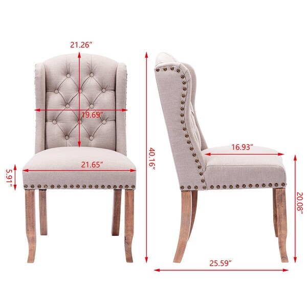 Modern Set of 2 Upholstered Fabric Dining Chairs with Wing Back Tufted