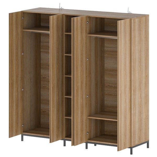 Spacious 5 Door Oak Wardrobe with Mirror 82.7W Closet Cabinet Armoire