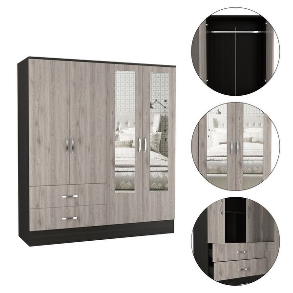 FM FURNITURE Florencia Mirrored New Vintage Armoire with Two Cabinets