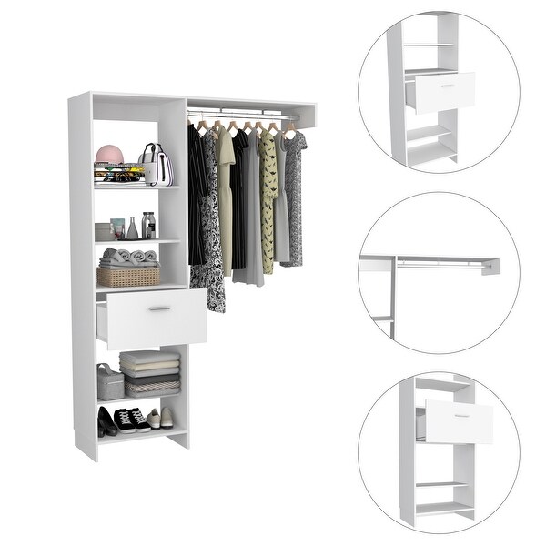 TUHOME Manchester 150 Closet System with Metal Rod, 5 Open Shelves, an