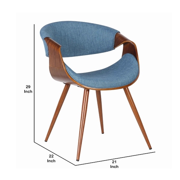 Curved Back Fabric Dining Chair with Round Tapered Legs, Brown and Blu