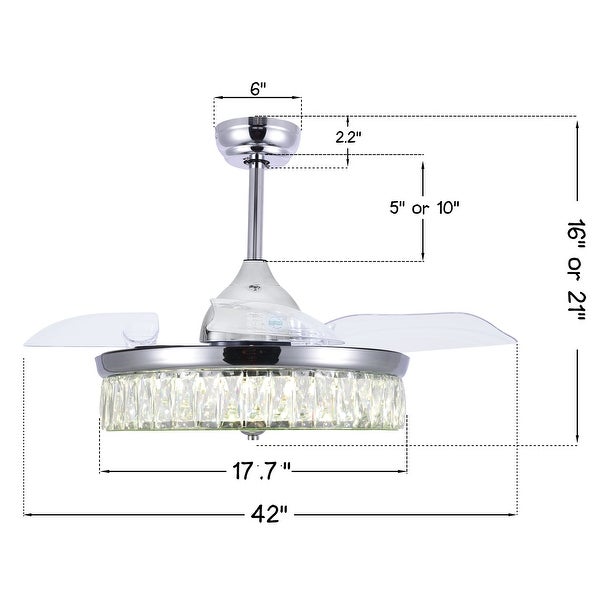 Belladepot 42 Gold Crystal Ceiling Fan with Retractable Blades