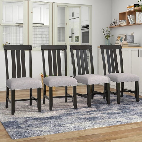 Upholstered Dining Chairs with Sliver Nails and Wood Legs, Set of 4 -