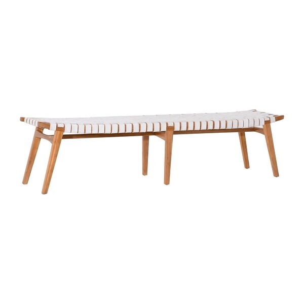 Willow 74-inch Teak & Woven Full Grain Leather Bench - Overstock - 367