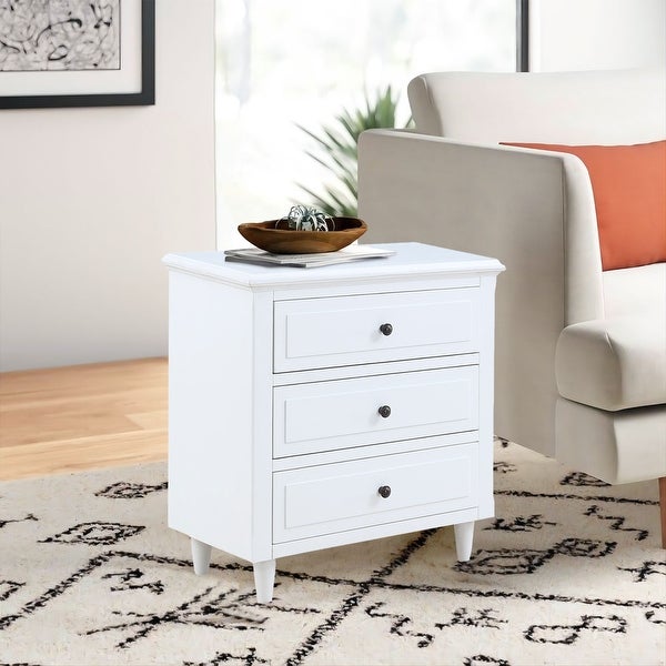 Modern Vintage 3 Drawer Wood Nightstand, White Wood Bedside Table, Sid