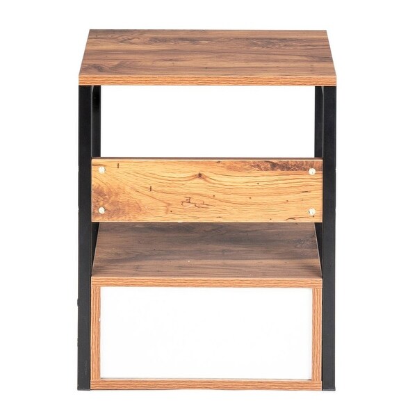 Steel Frame Wooden Nightstands With Drawers - - 35510923