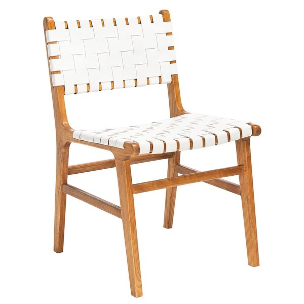 SAFAVIEH Taika White Woven Leather Dining Chair - Overstock - 26517461