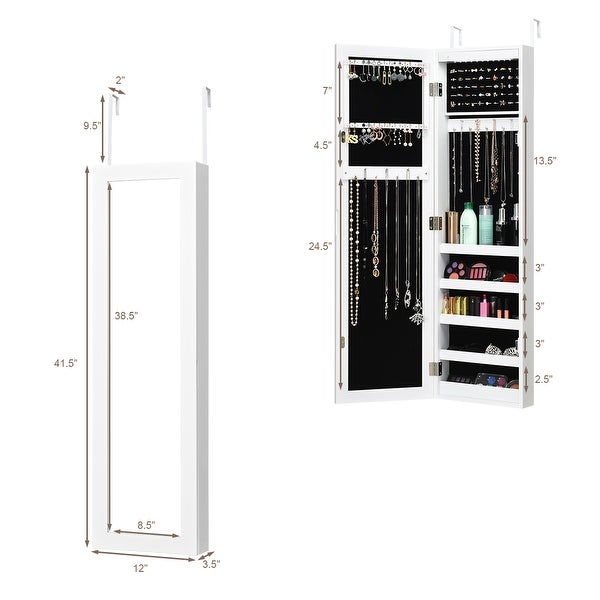 Costway Wall Door Mounted Mirrored Jewelry Cabinet Organizer Storage -