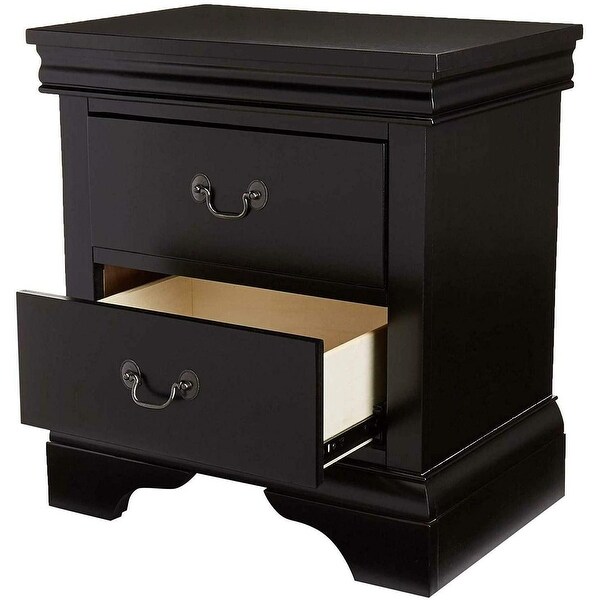 Wooden Nightstand With Two Drawers In Black Finish - - 36129924