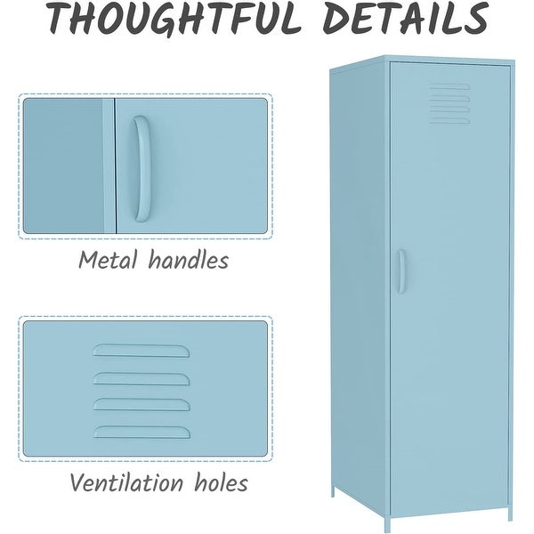 Metal Armoires Locker Cabinet for Kid with Hanging Rod and Shelves - -