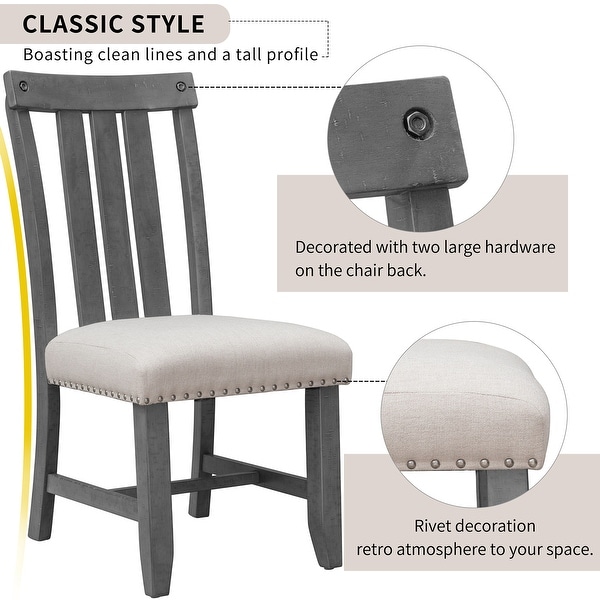 Upholstered Dining Chairs with Sliver Nails and Wood Legs, Set of 4 -