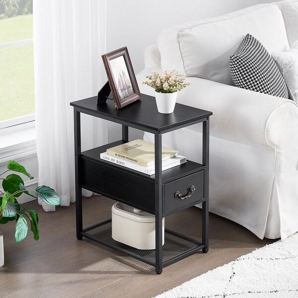 Industrial Style 1-Drawer Nightstand Narrow End Side Table (Set of 2)