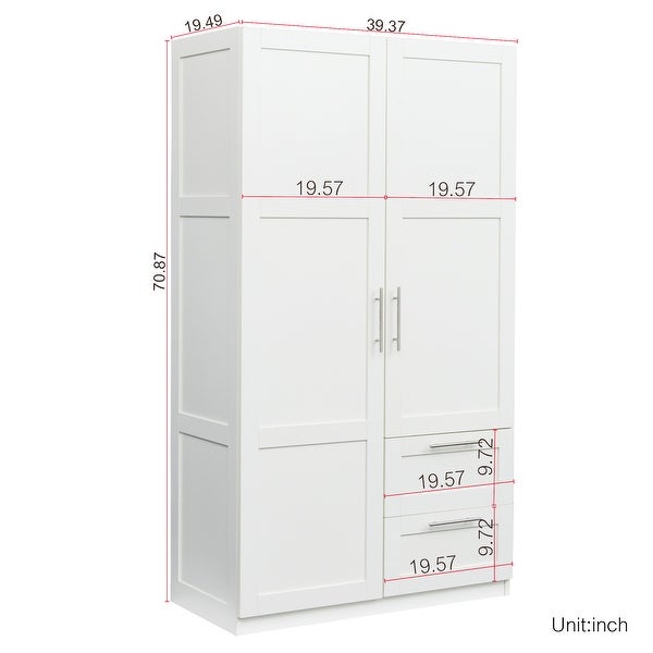 High wardrobe and kitchen cabinet with 2 doors, 2 drawers and 5 storag