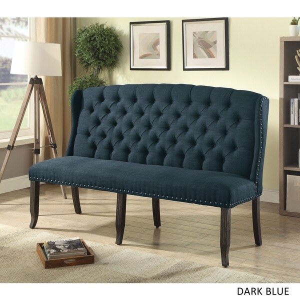 Furniture of America Tays Linen Tufted Fabric Wingback Loveseat Bench