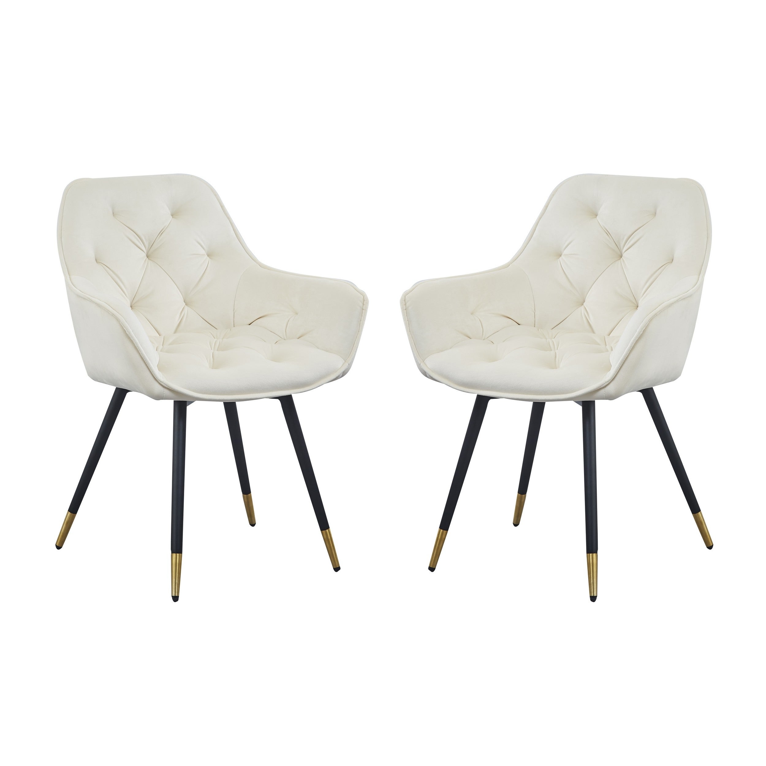 Alix 25 Inch Modern Dining Chair, Button Tufted, Set of 2, White, Blac