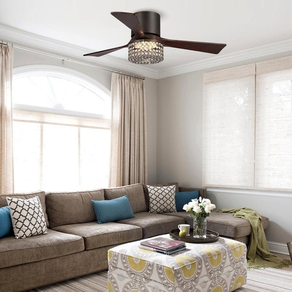 48 Oil-rubbed Bronze Crystal Hugger LED Ceiling Fan with Remote | Over