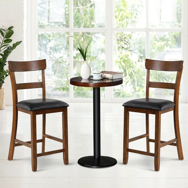 Gymax Set of 4 Barstools Counter Height Chairs w/Leather Seat & Rubber