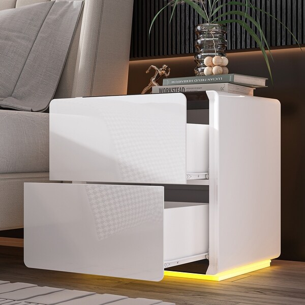 LED Nightstand White Modern Nightstand LED Night Stand Bedside Table -