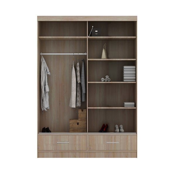 Donovan Modern Wooden Wardrobe - Armoire with Drawers and LED Lighting