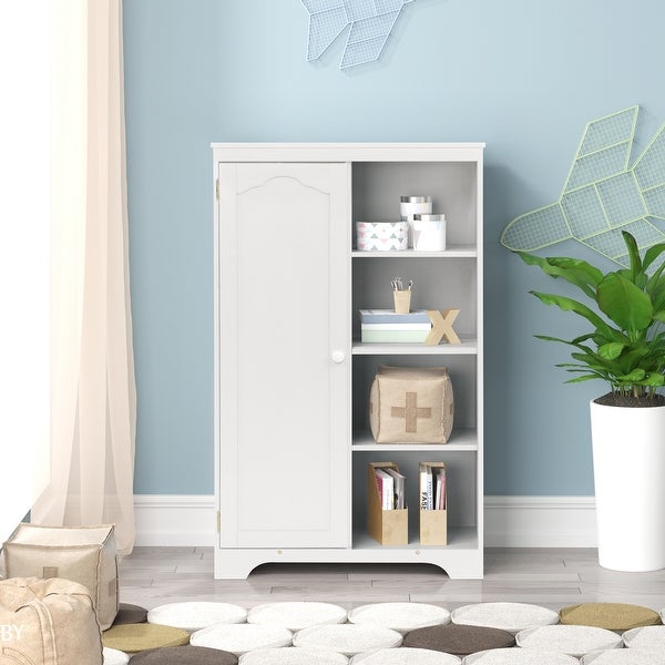 Wooden Side Cabinet Storage Closet with 1Door and 4-Shelf - - 36702866