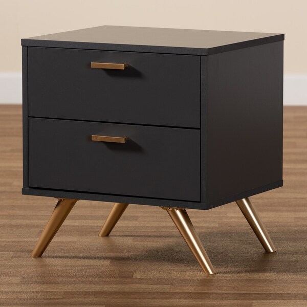 Kelson Modern Dark Grey and Gold Finished Wood 2-Drawer Nightstand - -