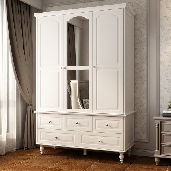 70.9H Lacquered Wardrobe Armoires Wooden Closet with Mirror Door - - 3