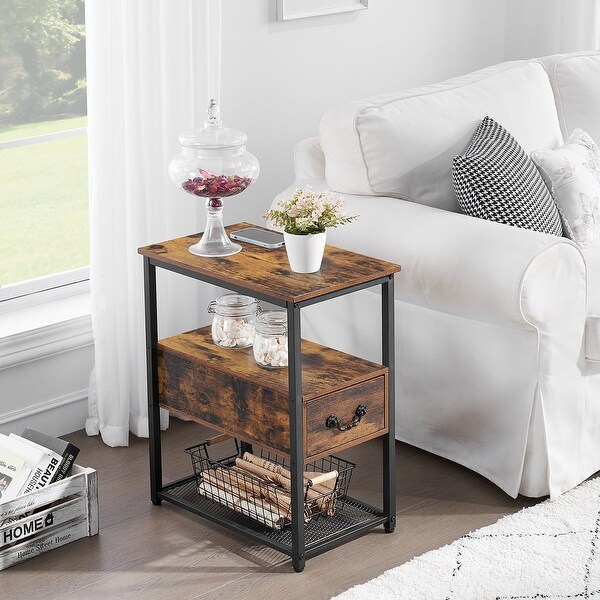 Industrial Style 1-Drawer Nightstand Narrow End Side Table (Set of 2)