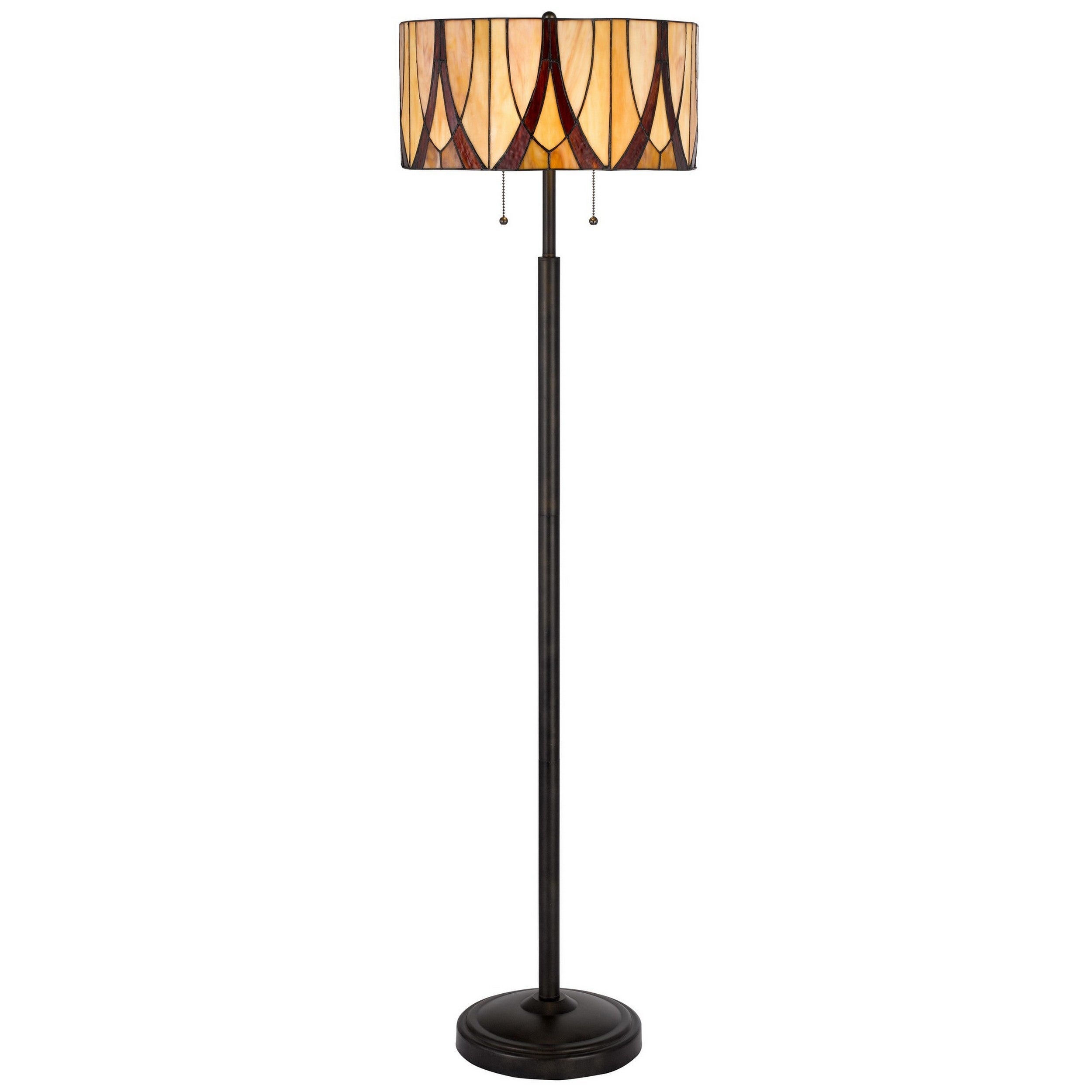 Eli 60 Inch Tiffany Style Floor Lamp, Glass Shade, Metal Base, Antique