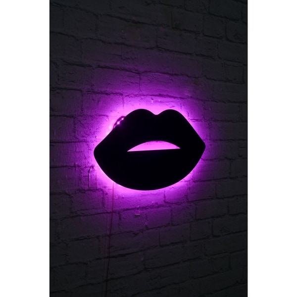 15.7 Handmade Lips Led on Wood Wall Décor - Overstock - 36887992