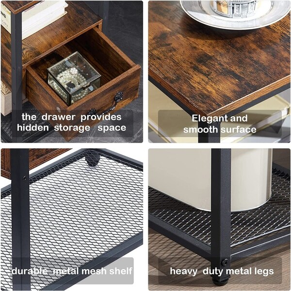 Industrial Style 1-Drawer Nightstand Narrow End Side Table (Set of 2)