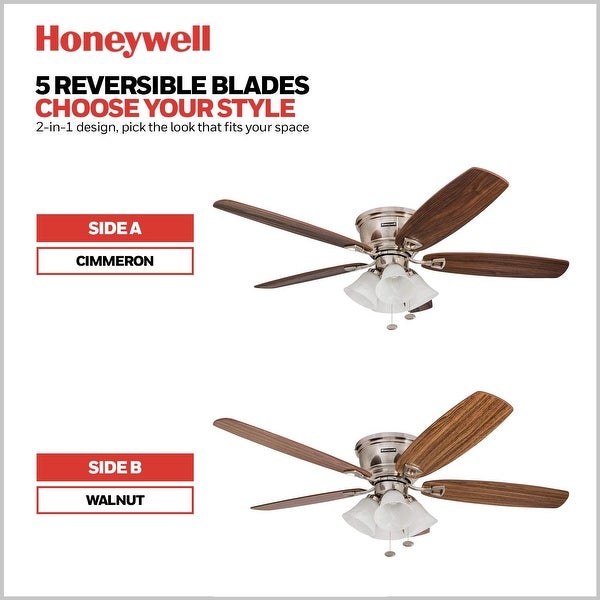 Honeywell Glen Alden Brushed Nickel Hugger Ceiling Fan with 4 Light -