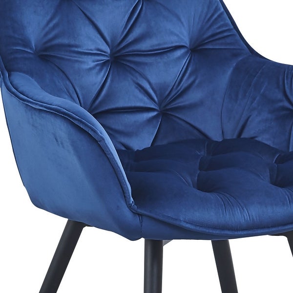 Alix 25 Inch Modern Dining Chair, Button Tufted, Set of 2, Blue, Black