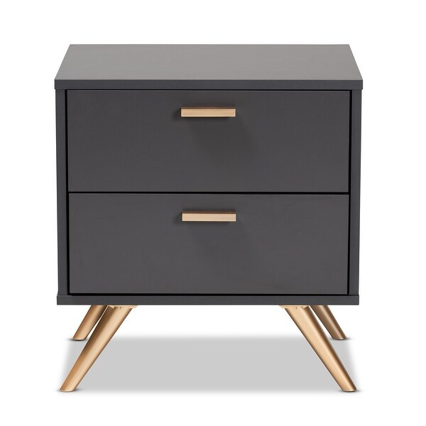 Kelson Modern Dark Grey and Gold Finished Wood 2-Drawer Nightstand - -