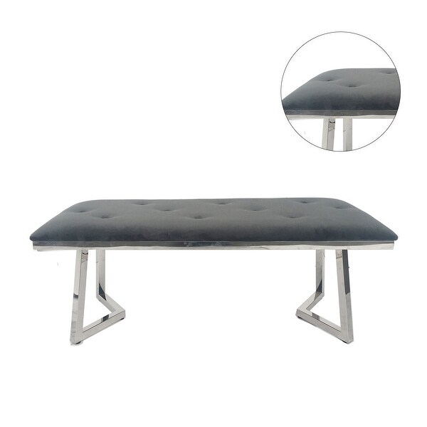 Velvet Dining Bench in Gray Finish - Overstock - 34935664