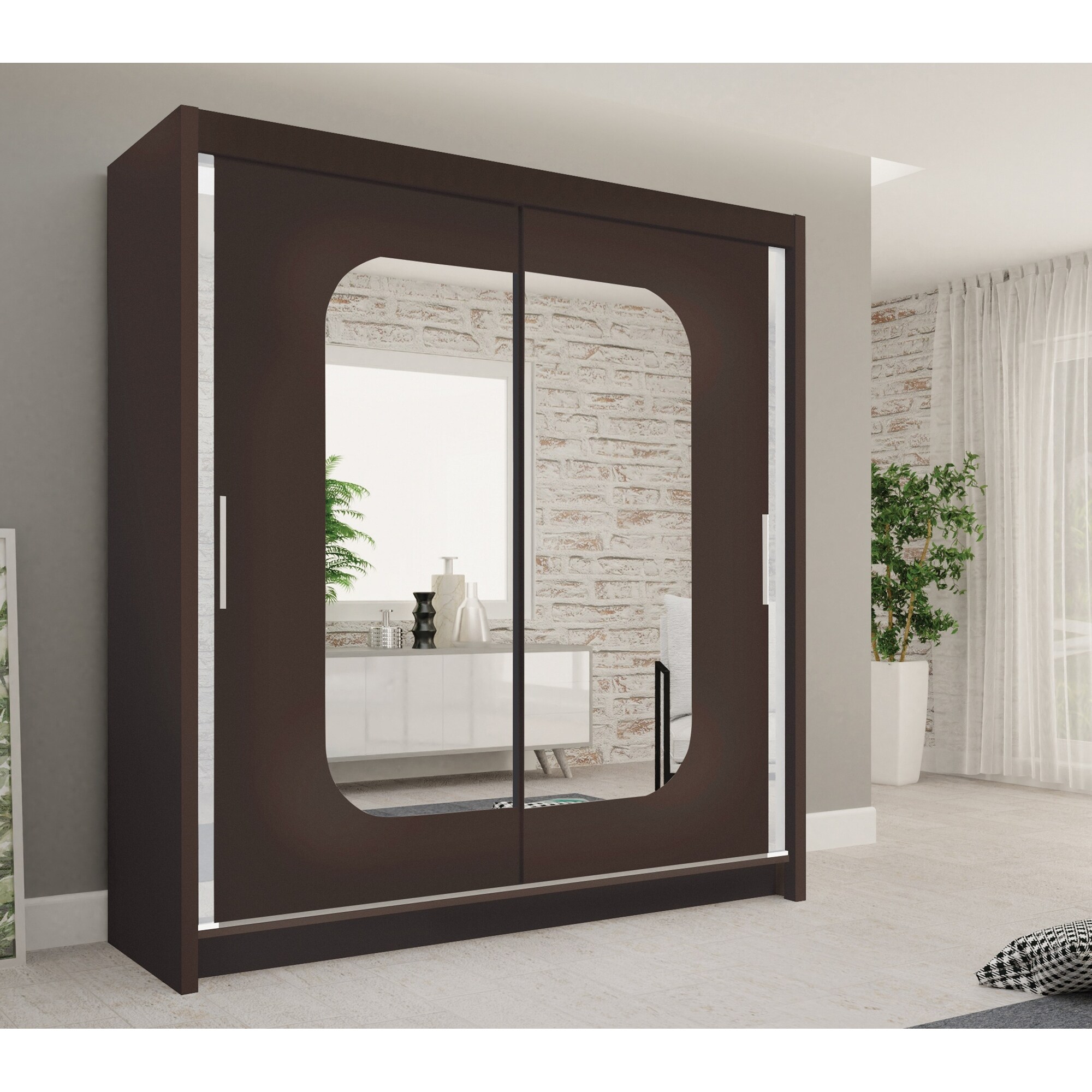 Manchester Modern Wooden Wardrobe - Armoire with Mirror - 80 Inch Wide