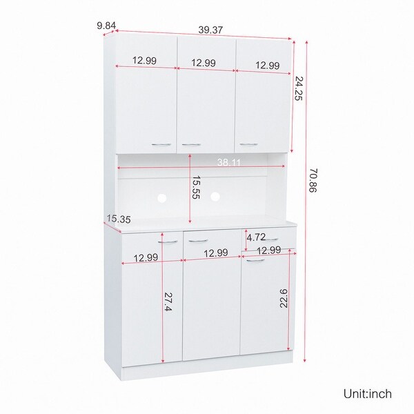 70.87 Tall Wardrobe and Kitchen Cabinet with 6-Doors