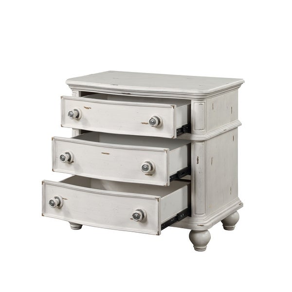 ACME Jaqueline Nightstand in Light Gray Linen & Antique White Finish -