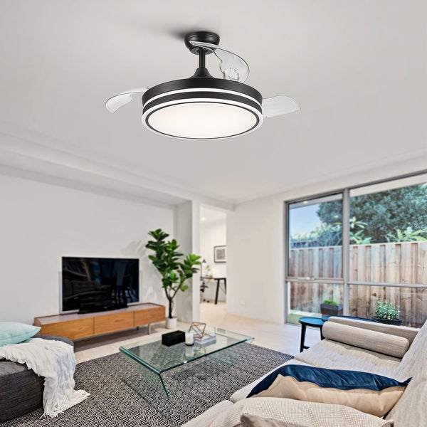 42 in. Black Frame Retractable Ceiling Fan with Remote Control | Overs