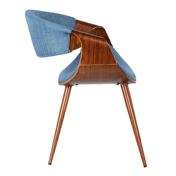 Curved Back Fabric Dining Chair with Round Tapered Legs, Brown and Blu