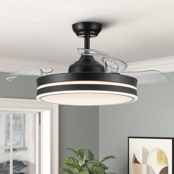 42 in. Black Frame Retractable Ceiling Fan with Remote Control | Overs