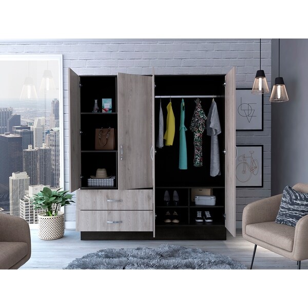 FM FURNITURE Florencia Mirrored New Vintage Armoire with Two Cabinets