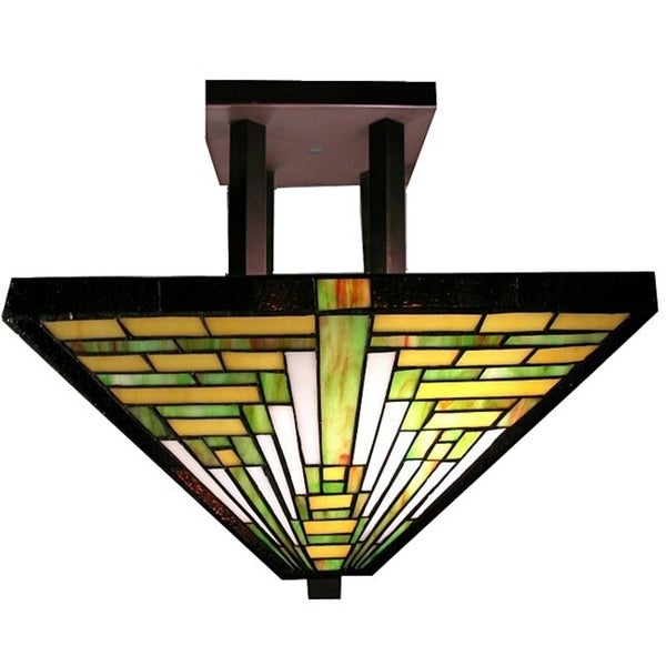 Tiffany-style Frank Lloyd Wright Mission Ceiling Lamp - Overstock - 27