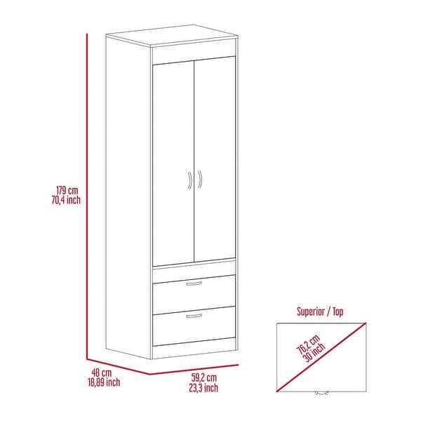 2-Drawer Armoire Smokey Oak and White with Two Bottom Drawers (Each Fr