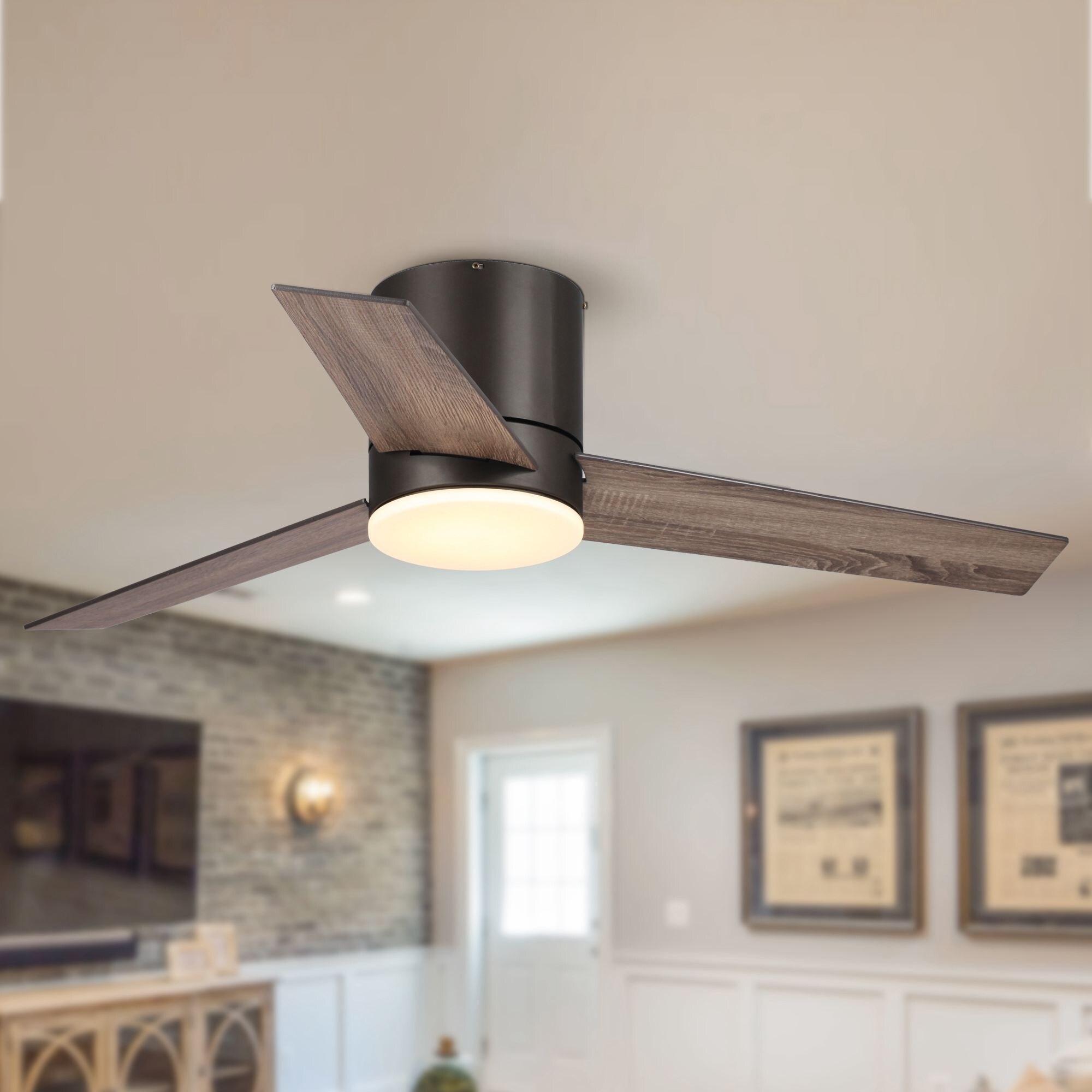 48 Oil-rubbed Bronze LED Hugger/ Low Profile Ceiling Fan with Remote |