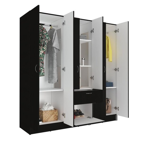 Kibo Six Door Modern Armoire with One Drawer, Rod, Seven Interior Shel