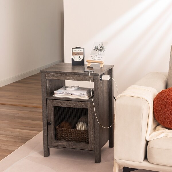 StorageWorks Farmhouse Nightstand with USB Ports & Power Outlets - - 3