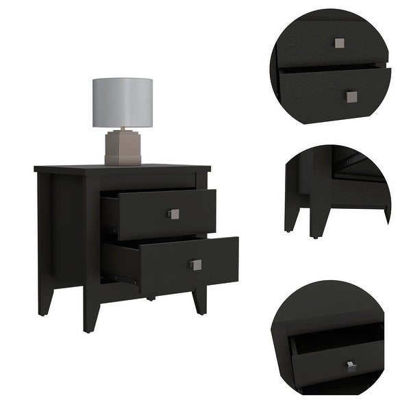 Contemporary Style 2-Drawers 4-Tapered Legs Bedside Table, Superior To