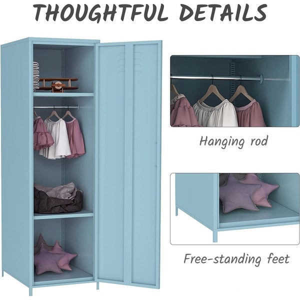 Metal Armoires Locker Cabinet for Kid with Hanging Rod and Shelves - -