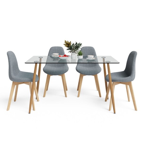 4Pcs Modern Dining Chair Set with Wood Legs and Fabric Cushion Seat -