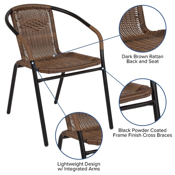 2 Pack Black Rattan Indoor-Outdoor Restaurant Stack Chair - Overstock